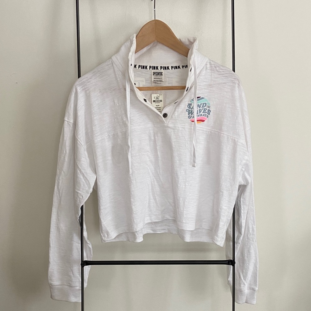 White PINK Cropped Hoodie